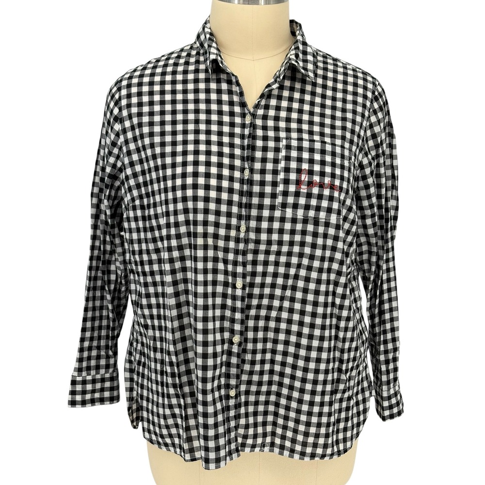 Old Navy The Classic Shirt Black White Gingham 100% Cotton XXL